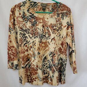 Jane Ashley Top Artsy Momcore Lagenlook BOHO-chic XL cottagecore rhinestones Cas